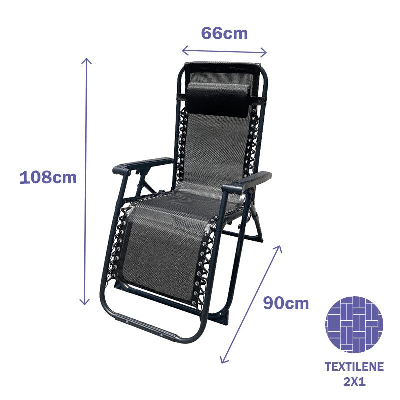 Marbueno Tumbona Plegable Acero Cojin Jardin 90X66X108 Gravedad Cero Negra 10006