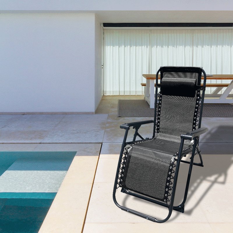 Marbueno Tumbona Plegable Acero Cojin Jardin 90X66X108 Gravedad Cero Negra 10006