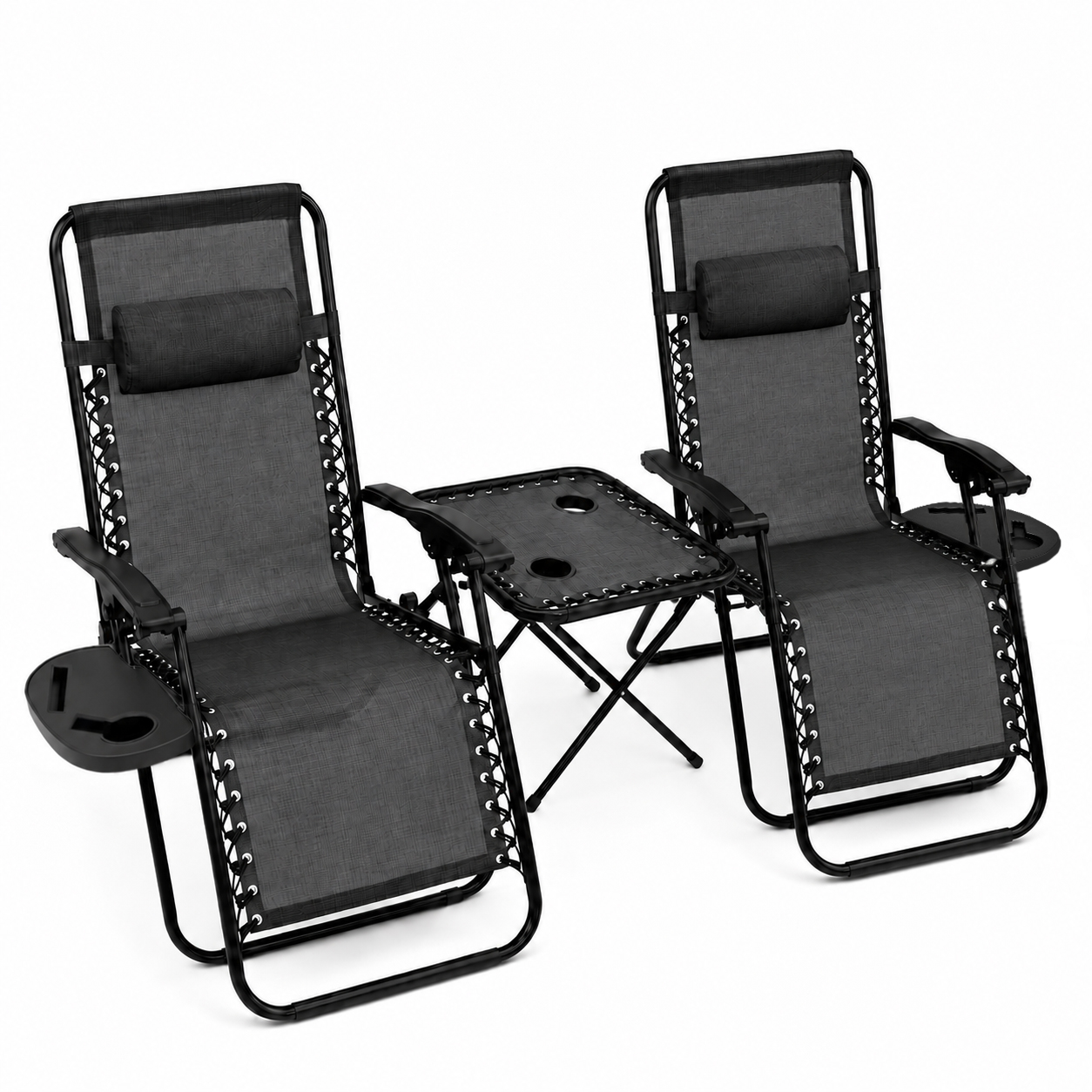 Marbueno Set 2 gravities con bandejas y mesa plegable acero c/cojin negra 90 × 66 × 108 cm - 50 × 50 × 50 cm bolsa