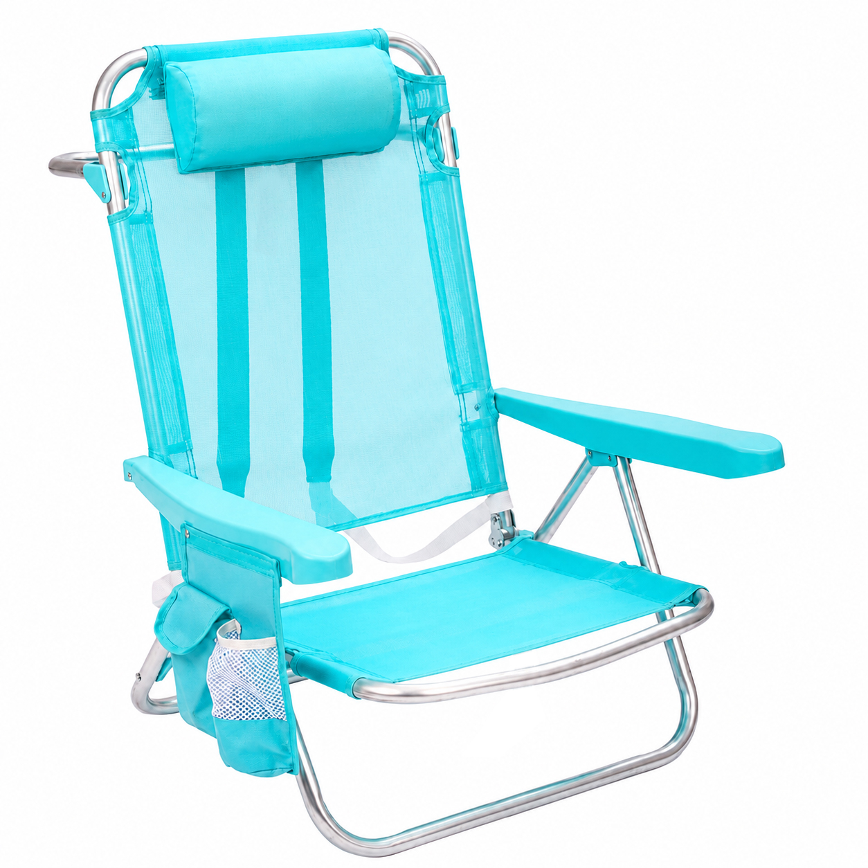 Marbueno Silla con tirantes plegable 5 pos. aluminio aguamarina 65 × 44 × 78 cm bolsa