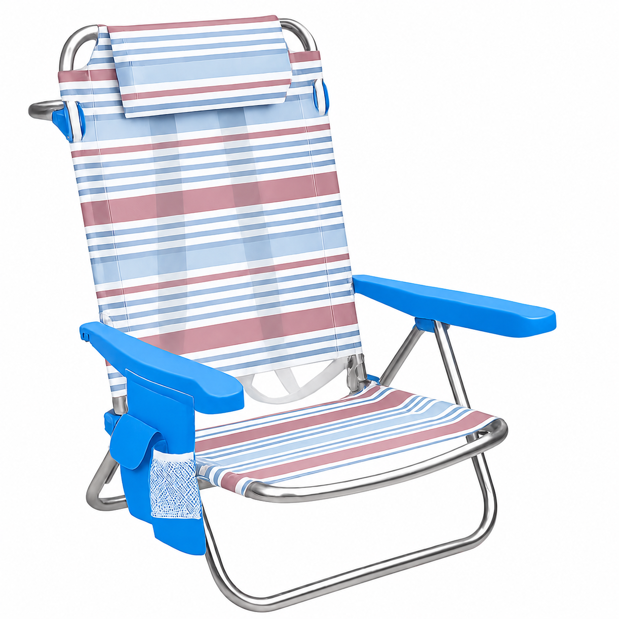 Marbueno Silla con tirantes plegable 5 pos. aluminio rayas naranjas y azules 65 × 44 × 78 cm bolsa