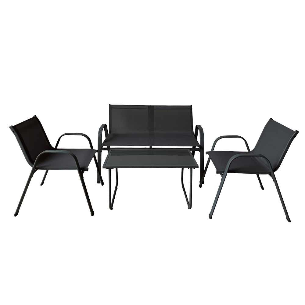 Marbueno Set mesa y sillas de jardín acero negro textilene
