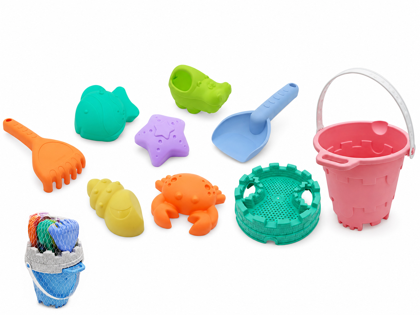 Marbueno Conjunto cubo playa c/accesorios 20,5 × 30 cm surtido red
